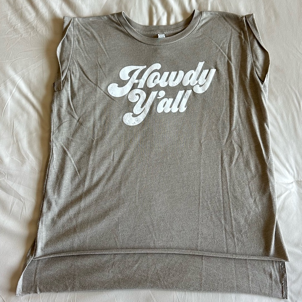 Howdy Y'all Sleeveless Graphic Tank Top - Taupe